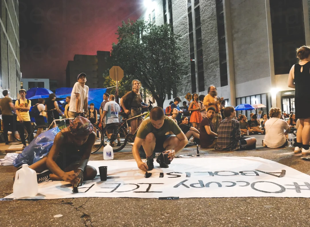  The scene at the Occupy ICE protest. (Photo by Jason Lozada) 