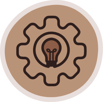 Gear and lightbulb icon representing Martu leadership, knowledge, and strong governance guiding organisational decision making.