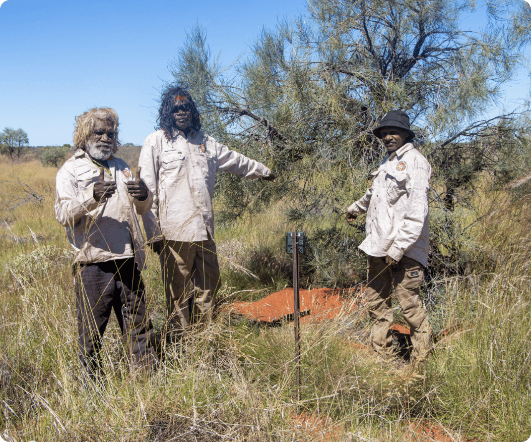 KJ Martu Rangers working on Country in Western Australia to protect threatened species, representing KJ's work creating jobs and economic opportunities in Martu communities