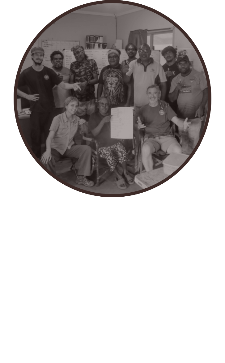 Martu community members gathered together during consultations reflecting the 2024–2025 evaluation of progress across the 12 Martu Outcomes.