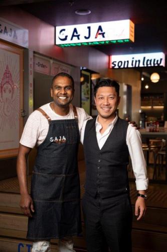 Michael Mai with 2018 Masterchef Winner Sashi Cheliah at Melbourne’s HWKR Pop-Up. Photograph: MAI Group