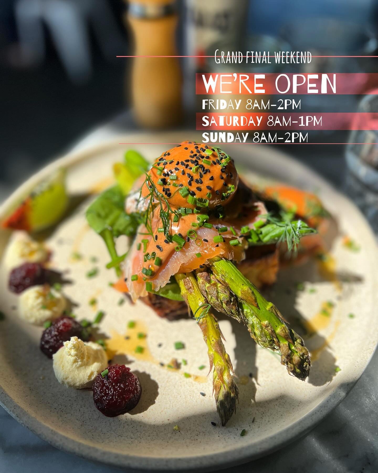 BayLeaf will be open Grand Final Day 8am-2pm, Saturday 8am-1pm and Sunday 8am-2pm