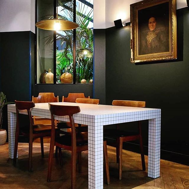 The beautiful COQ Hotel in Paris. Love the two tone wall and that tiled table! @coqhotelparis #CREATEbykld #lovewhereyoulive #youarecreative #youareastoryteller