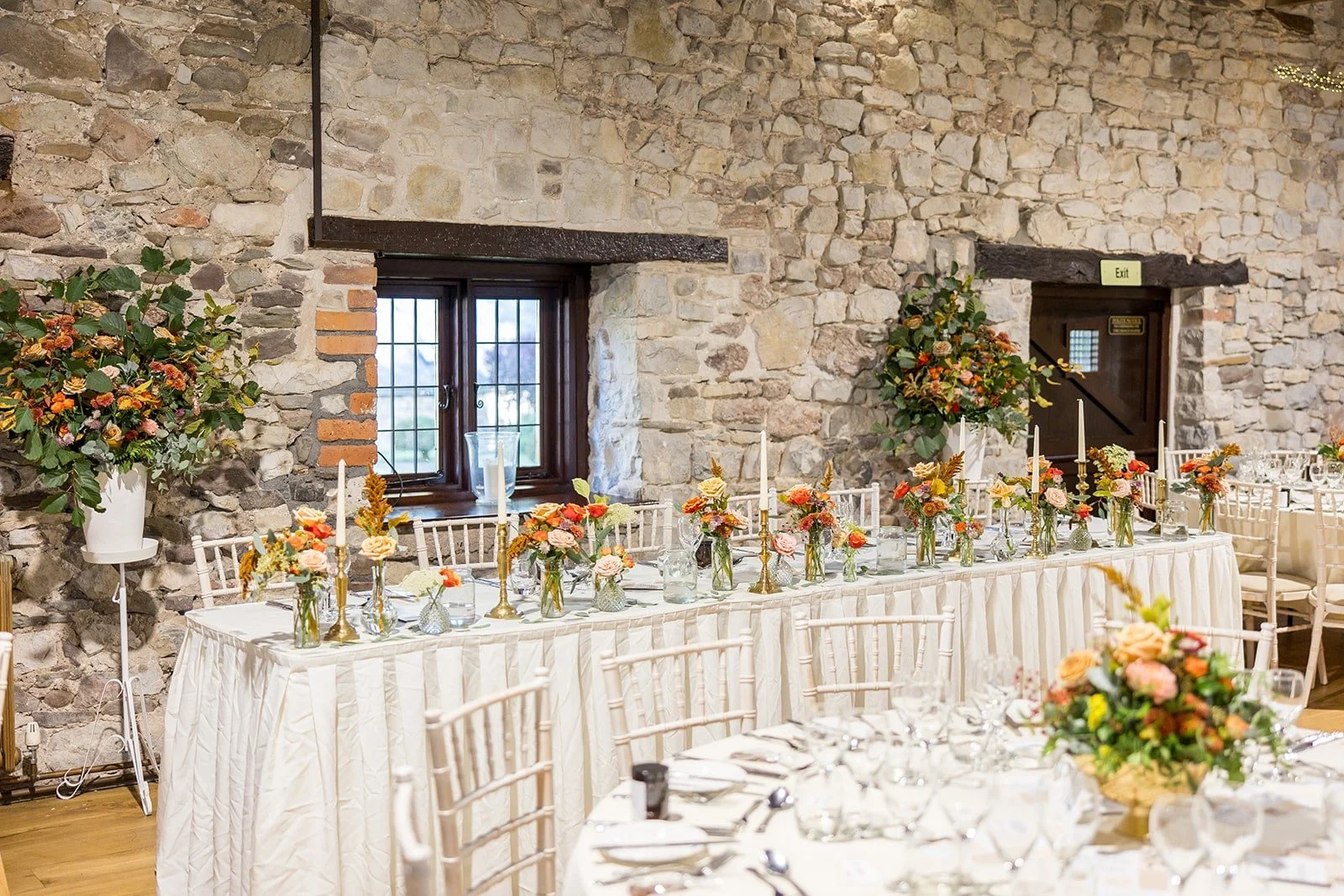 Wedding reception flowers for caffeine tonal wedding.jpg