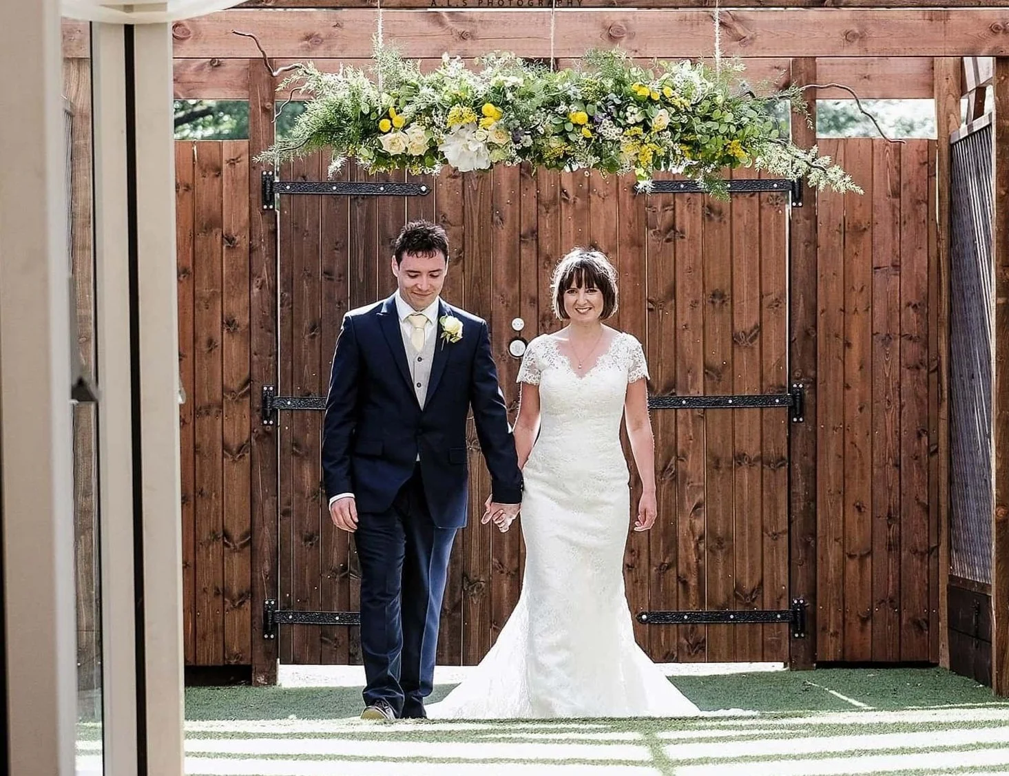 Llanerch Vineyard yellow and blue summer wedding flowers