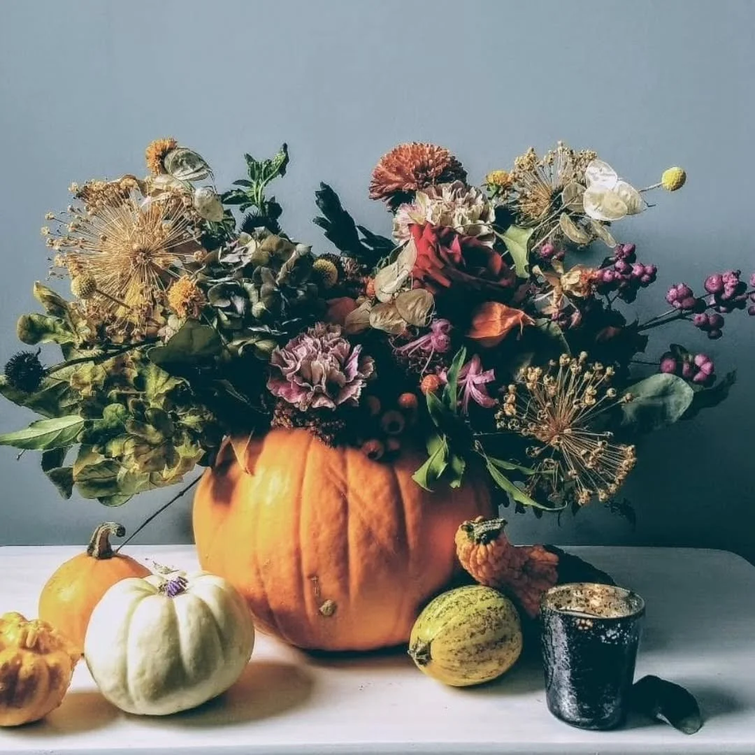 A little bit of fun for Halloween.
Why not upgrade your pumpkin with some spooooooky flowers. 
I have a blog with a simple guide on how to create this.
https://www.petalpowerwales.co.uk/blog/spooky-halloween-pumpkin-flower-arrangement
I always threa