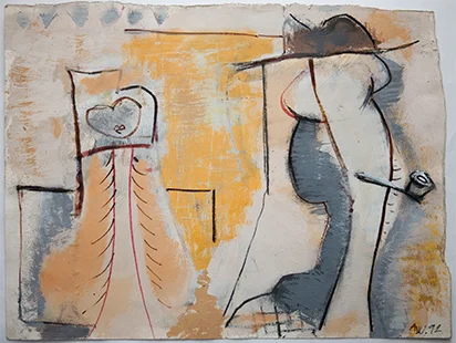 Young Lady And Man With A Pipe 1992, 28.5 x 38 cm