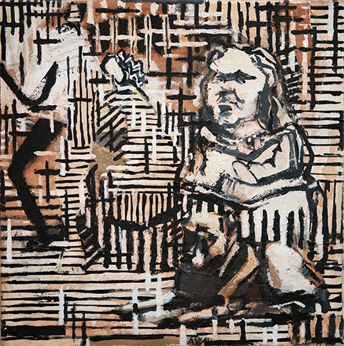 Maria Barbola And Dog 1984-5, 41 x 41 cm