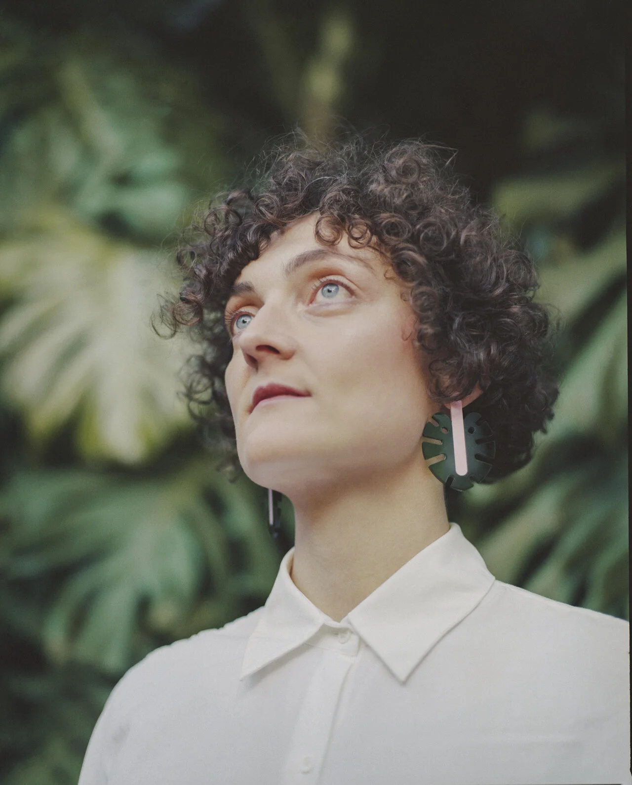 Green &amp; Pink Monstera Earrings