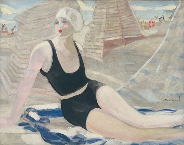 Trying to forget the weather in Paris with Jacqueline Marval ! ☀️ Jacqueline Marval, La Baigneuse, c 1923, oil on canvas, private collection, Paris. #jacquelinemarval #paris #modernart #art