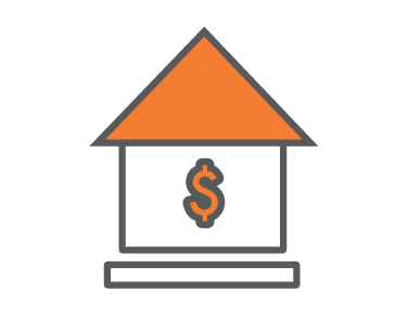 A simple drawing of a house with a $ sign in the middle