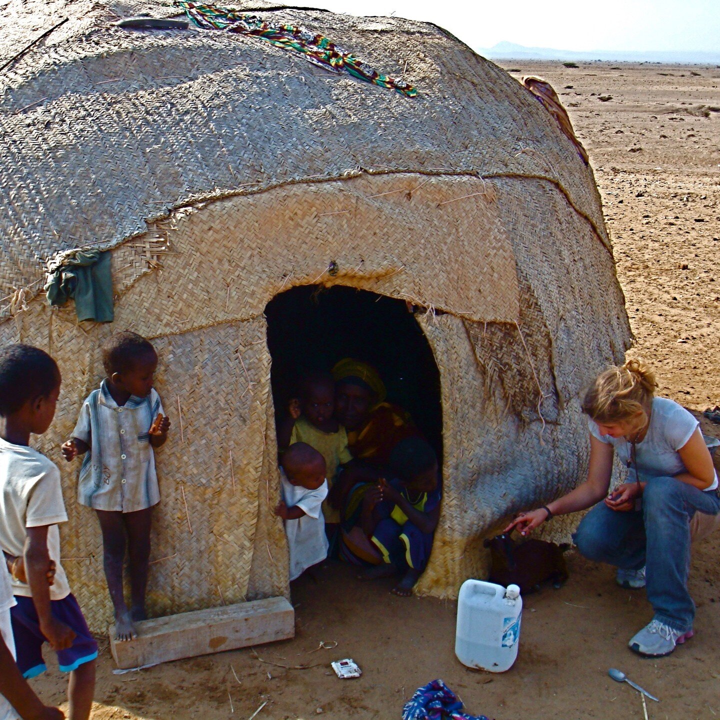 Most people in our modern Western world don't have any concept of how rude life is for so many. Here my daughter Alicia outside a &quot;10 person&quot; hut in the blistering hot plains of the Dankali depression. Futile arguments against giving birth 