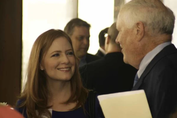 Lisa Falkenberg of the Houston Chronicle with Foundation Chair Mark Morrison