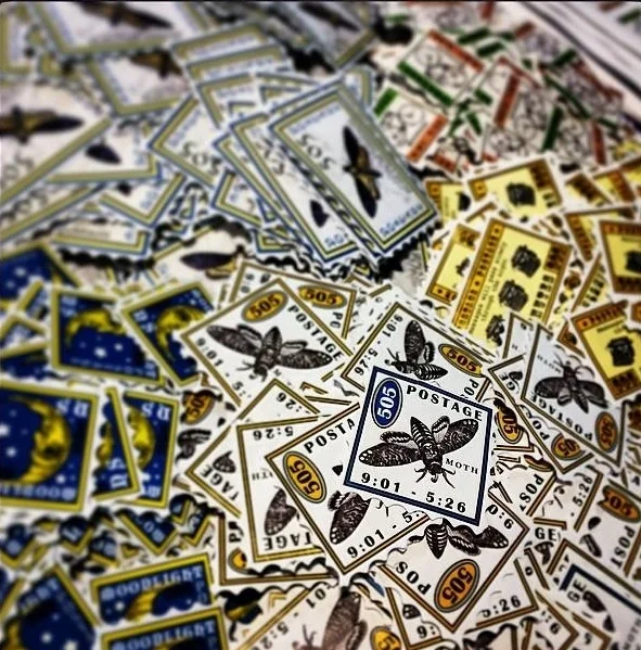 Detail of assorted artist-made stamps