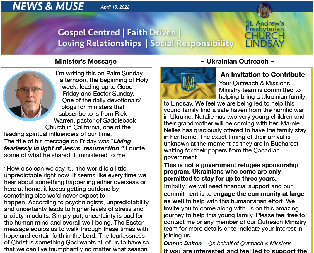 April 15, 2022 Newsletter