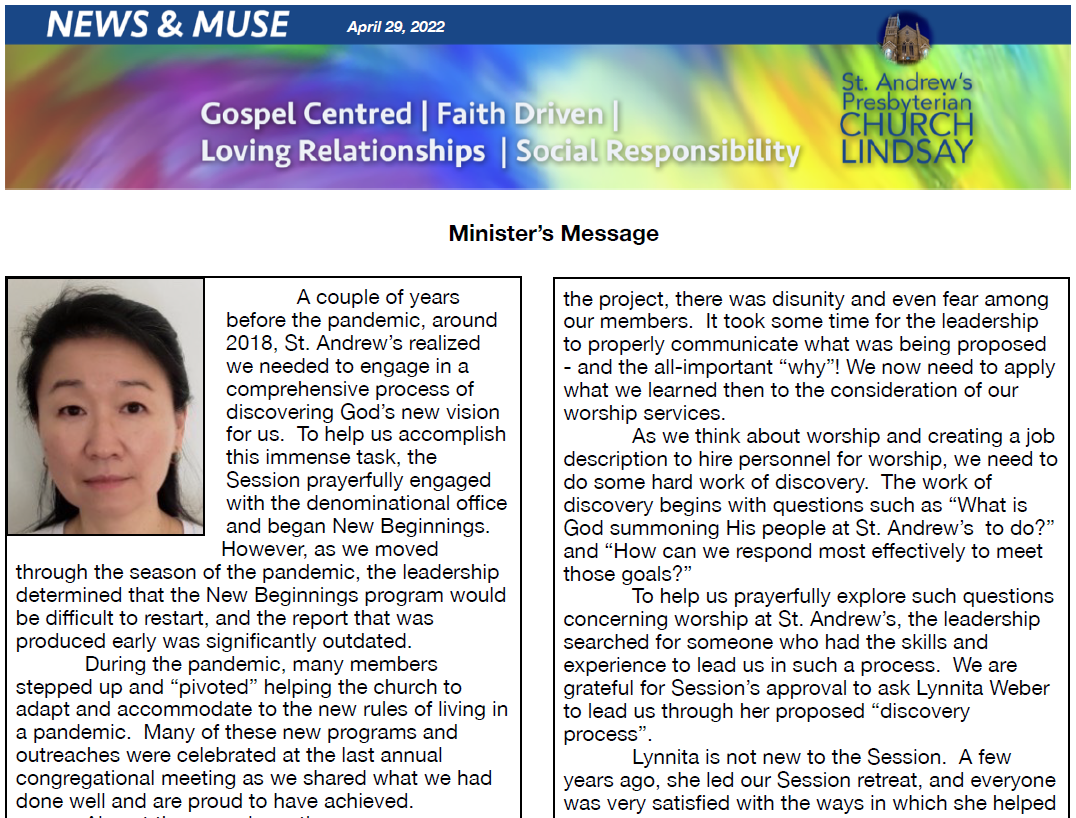 April 29, 2022 Newsletter