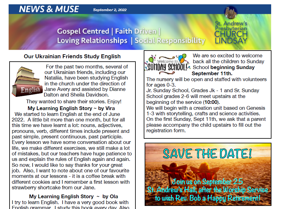 September 2, 2022 Newsletter