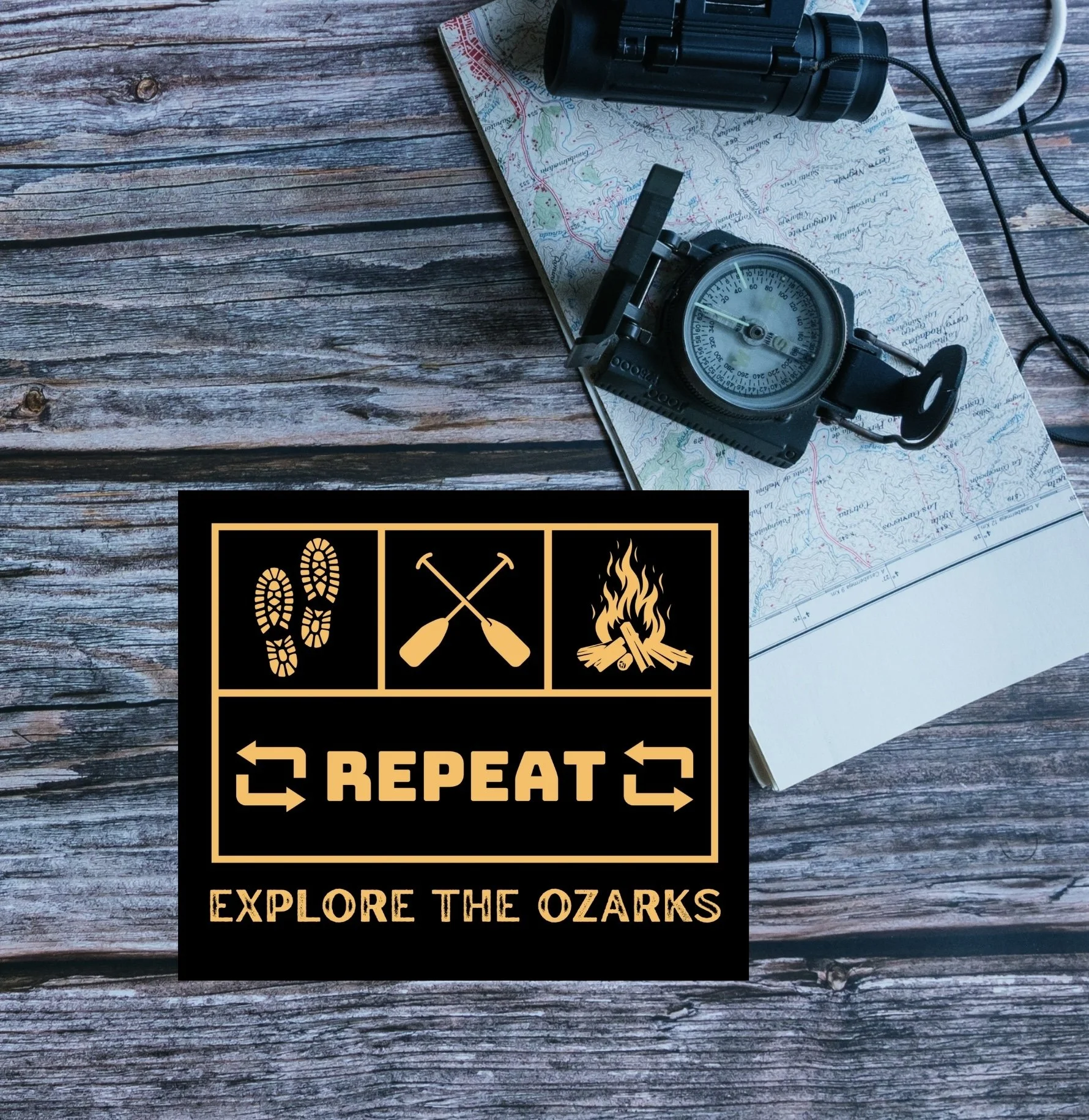 Ozarks "HIKE,FLOAT,CAMP,REPEAT." Big Sticker
