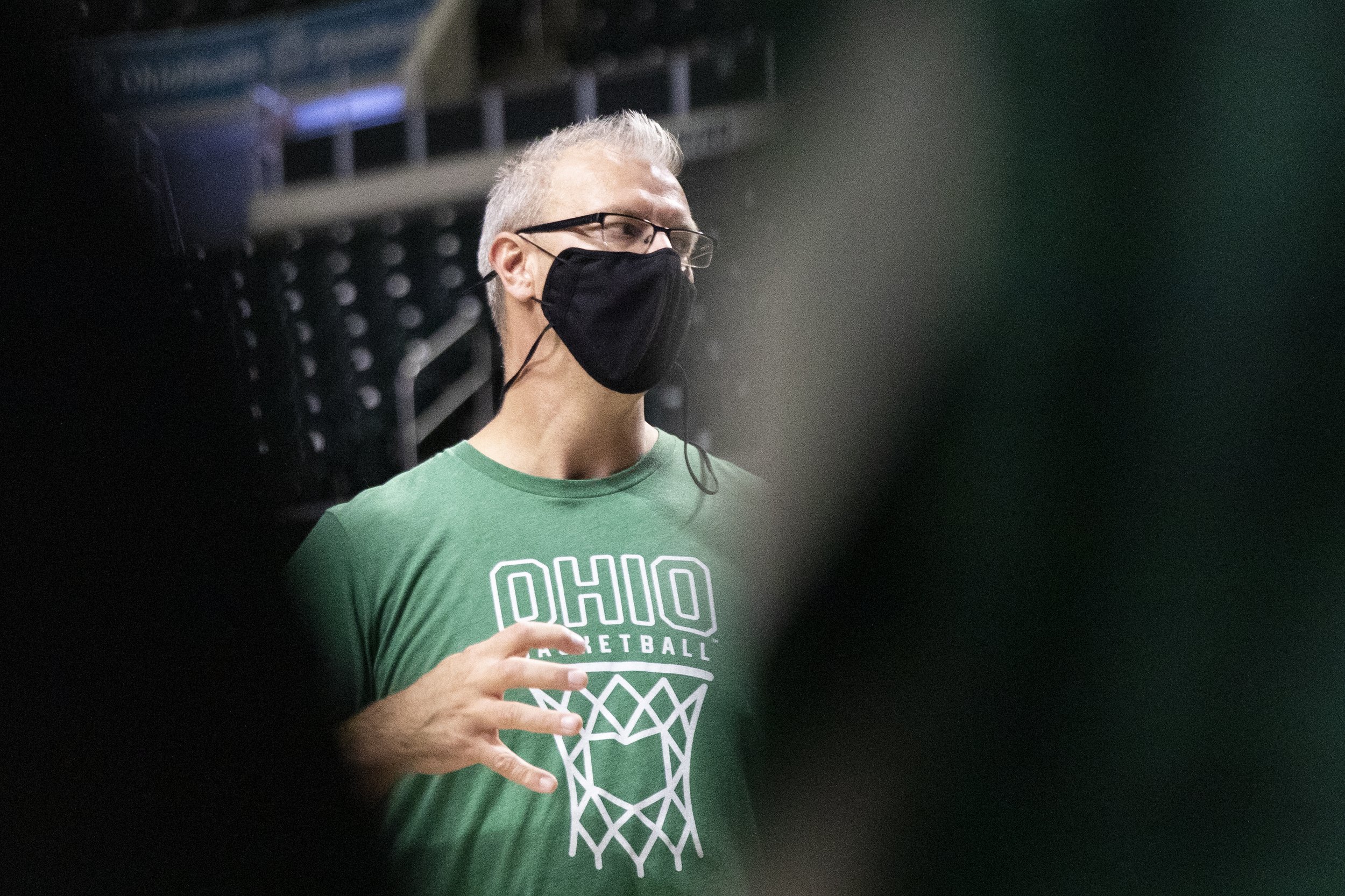  Ohio Head Coach, Jeff Boals, speaks to the team prior to a preseason practice, going through a game plan for practice on what needs to be accomplished.  