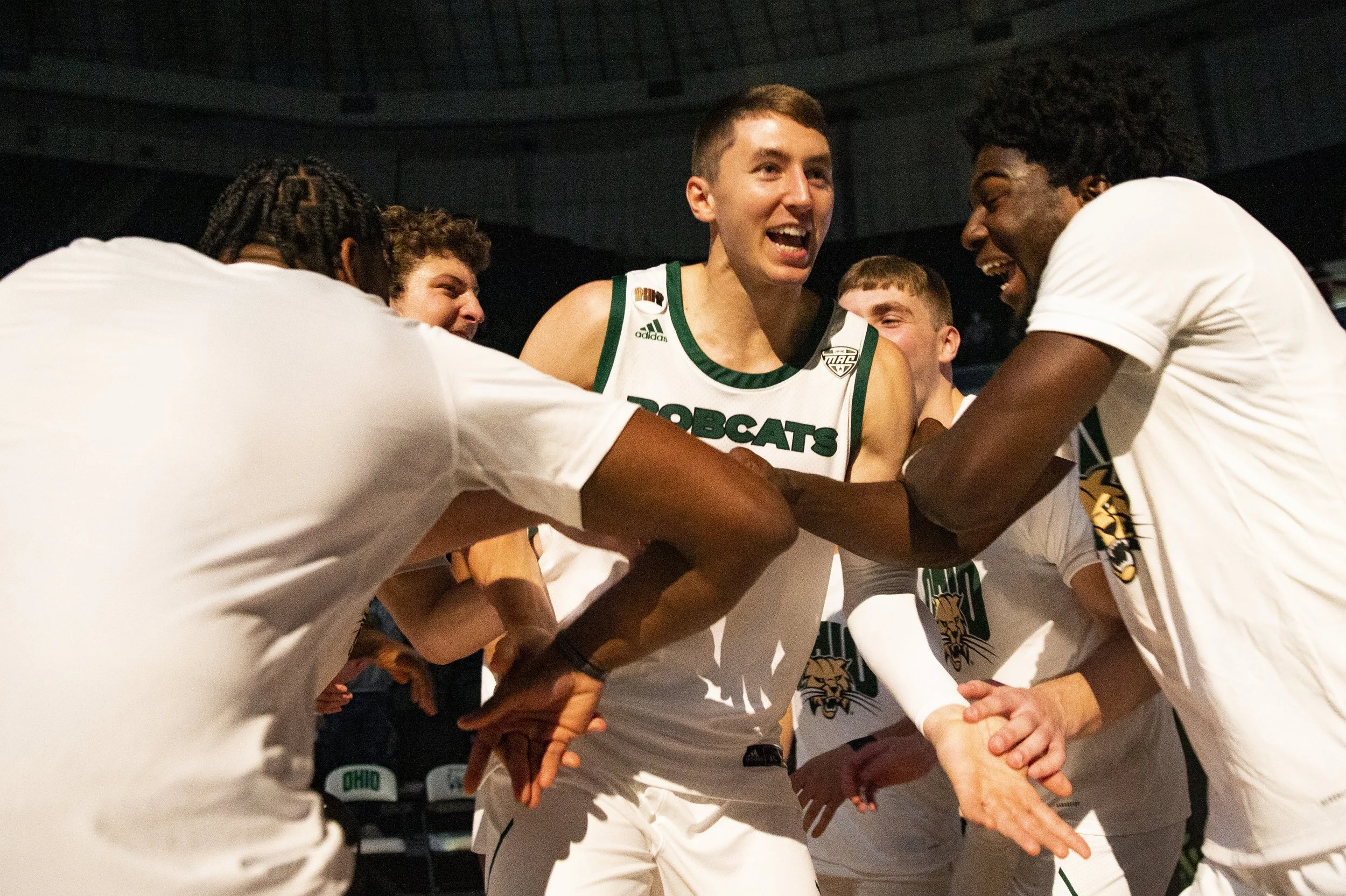  Ohio forward Jason Carter (30) is hyped up by teammates as he is introduced prior to the Capital game. 