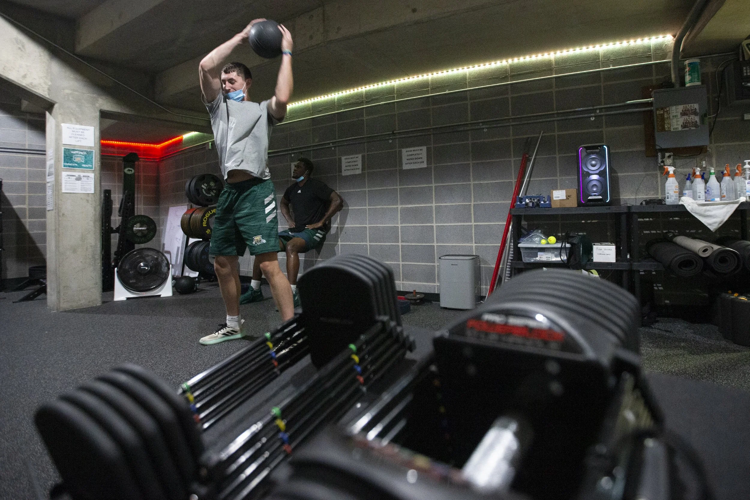  Jason Carter preforms ab exercises as a part of a Thursday lifting session. With Carter becoming a bigger presence in the paint, these sorts of exercises are going to be crucial to his success.   
