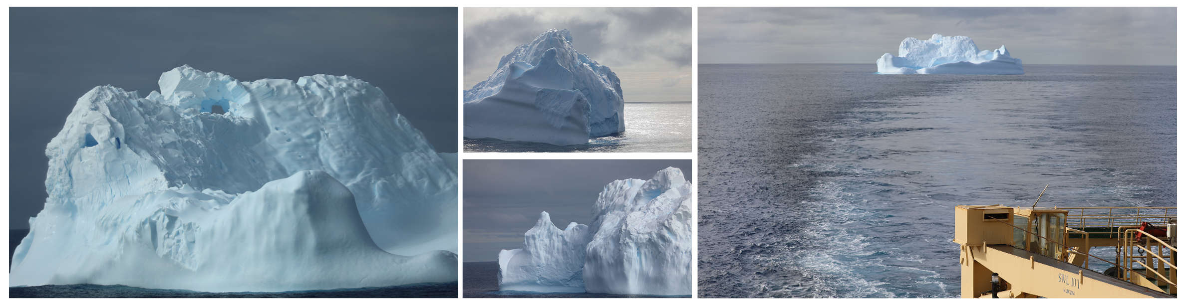 Icebergs are made of freshwater ice and compacted snow. They typically originate from the breakup of glaciers and ice shelves that terminate in the ocean.