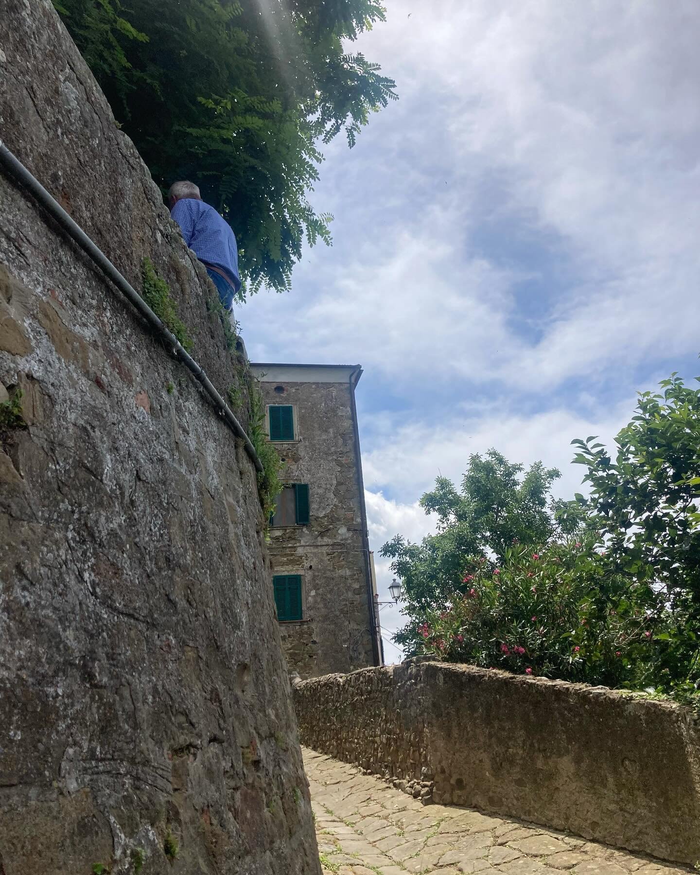 A favorite morning path, passing below the piazza wall, eavesdropping on locals under the tree bantering about the weather, politics &hellip; and lunch, of course &hellip; while a familiar soundtrack of espresso making and spoon/saucer stacking is wa