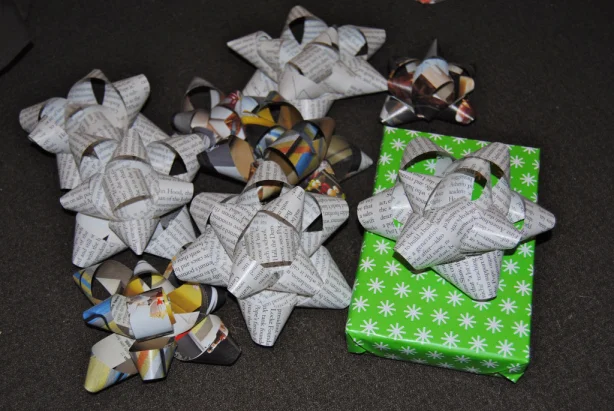 And you did it! Bows that are MUCH cuter than purchased ones. Now open that present carefully!