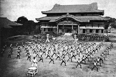 Students training en masse at Shuri Castle.