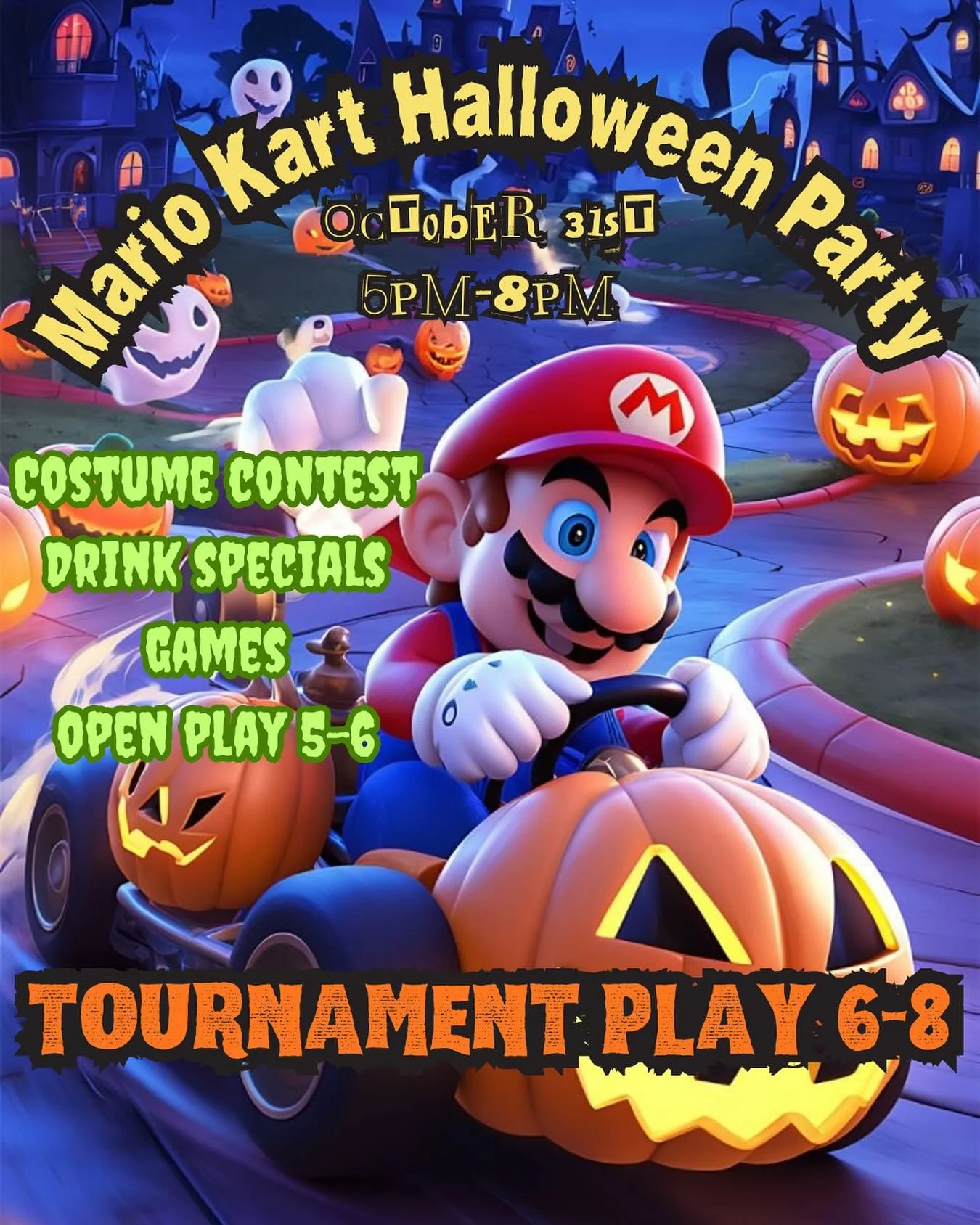 Eek! What was that? An invitation? To a Halloween party at Plata? Heck yea! We are having a monster mash at the shop paired up with another exciting Mario Kart tournament! Come dressed to impress either as a fave Mario character or whatever calls to 