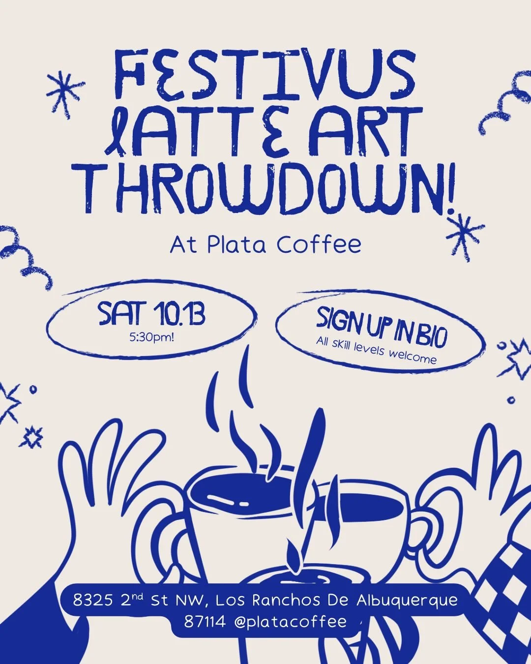 🌟You&rsquo;re invited!🌟
Come celebrate with us! Come compete or just cheer on your favorite baristas as they battle it out for 1st place! 
.
.
#abq #abqthingstodo #abqfoodies #abq365 #visitabq #tattoo #coffee #latte #abqcoffee