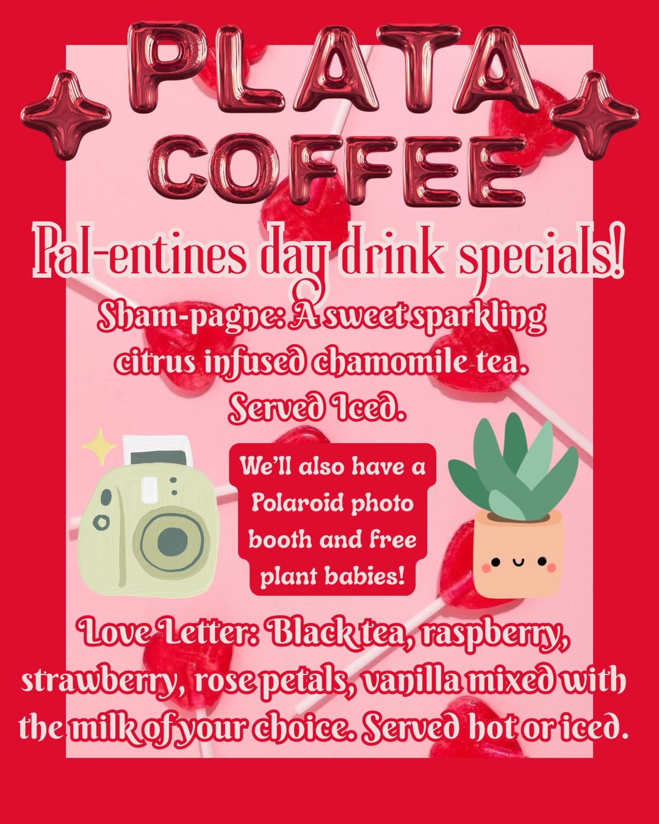 TOMORROW ONLY! Two extra special bevies and free plant babies AND a cute af Photo Booth! Bring a sweetie or a pal and let&rsquo;s celebrate love in all its forms! 💘
.
.
.
#abq #abqcoffee #coffee #burque #abqnm