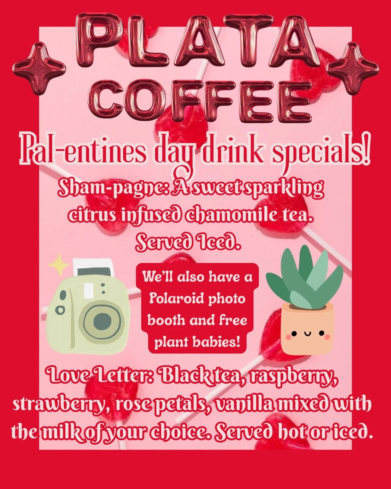 TOMORROW ONLY! Two extra special bevies and free plant babies AND a cute af Photo Booth! Bring a sweetie or a pal and let&rsquo;s celebrate love in all its forms! 💘
.
.
.
#abq #abqcoffee #coffee #burque #abqnm