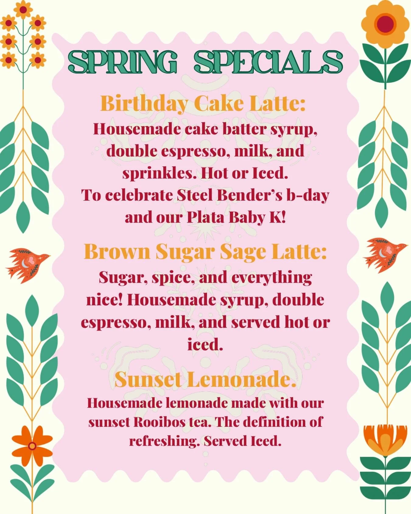 These winds blew in some delicious new offerings for the spring season! So don&rsquo;t forget to pop some Zyrtec so you can fully taste how good these drinks are 😉
.
.
#abq #coffee #abqcoffee #abqfoodies #burque