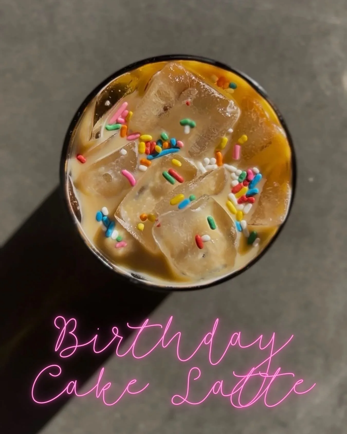 🎀The Birthday Cake Latte🎀
In honor of our favorite coffee couple&rsquo;s new baby!
House made birthday cake syrup, double espresso, and milk topped with sprinkles! Served hot or iced and is the perfect treat to make your day a little sweeter. 
.
.
