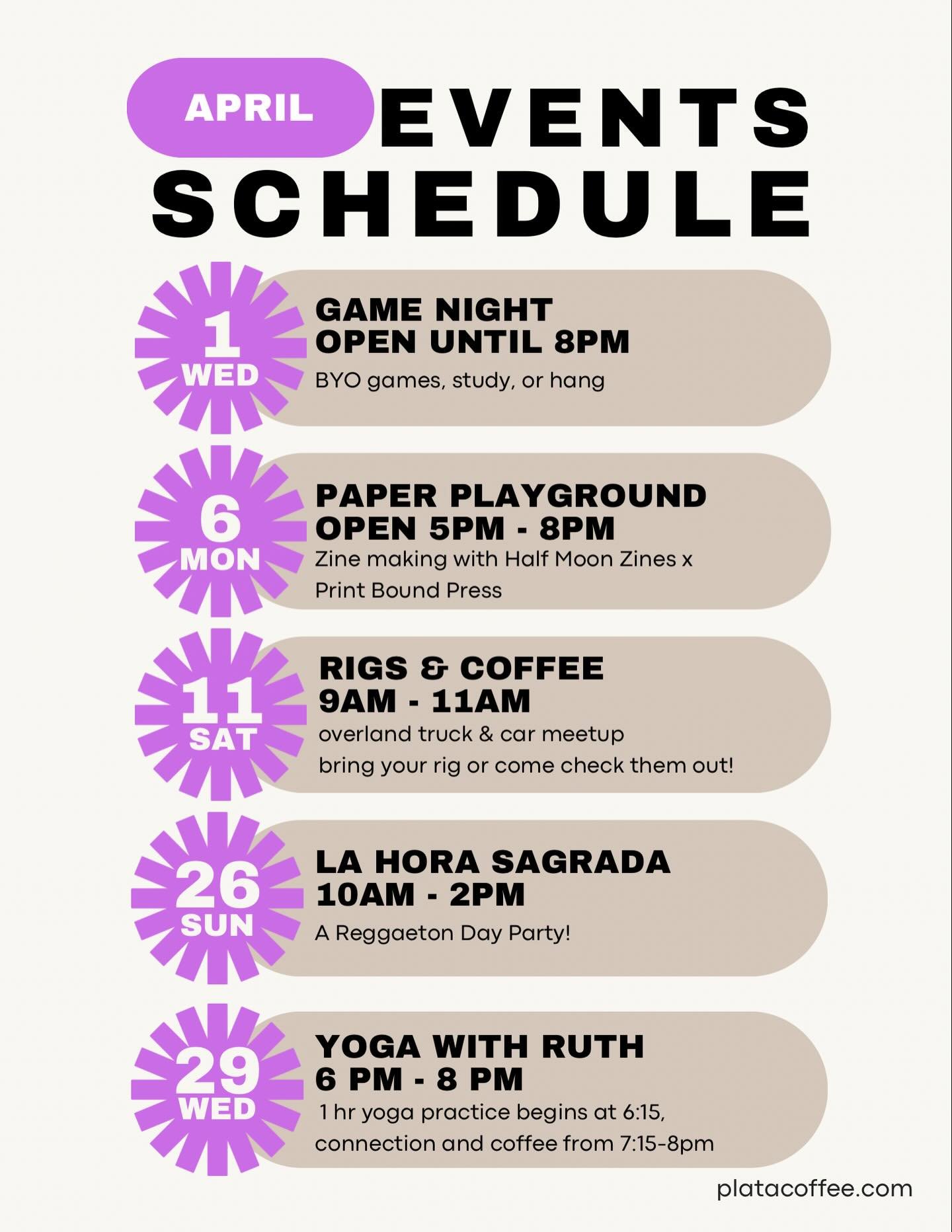 Here&rsquo;s an updated April calendar! We can&rsquo;t wait to see your faces in the shop! 💐