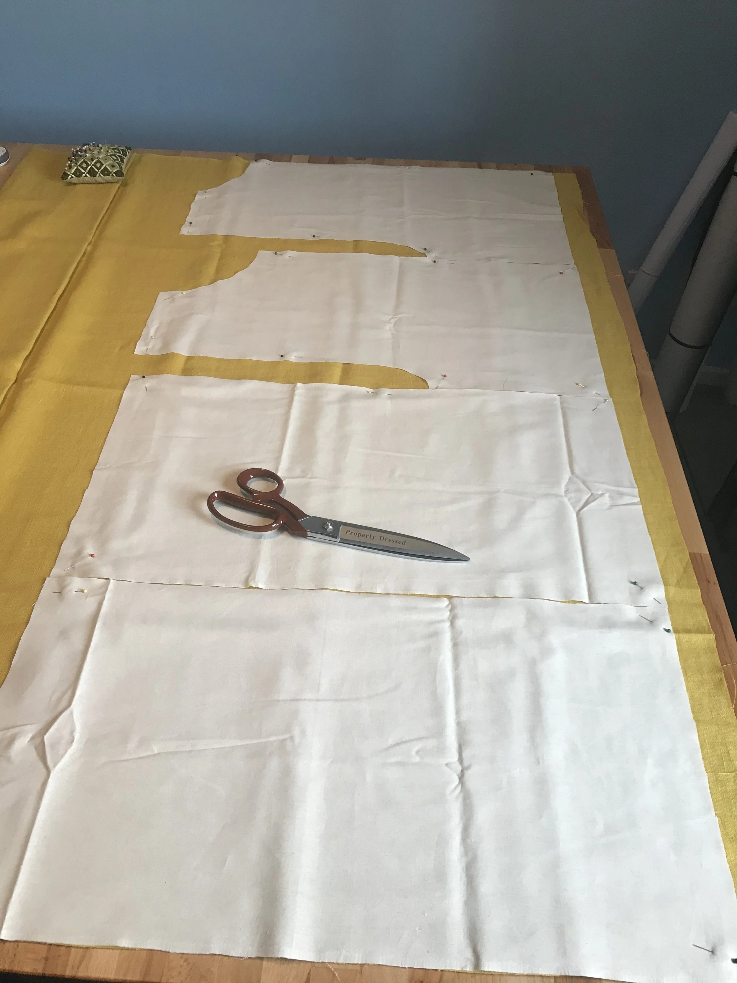 The linen was 3” wider than advertised so all the pieces fit across one width.