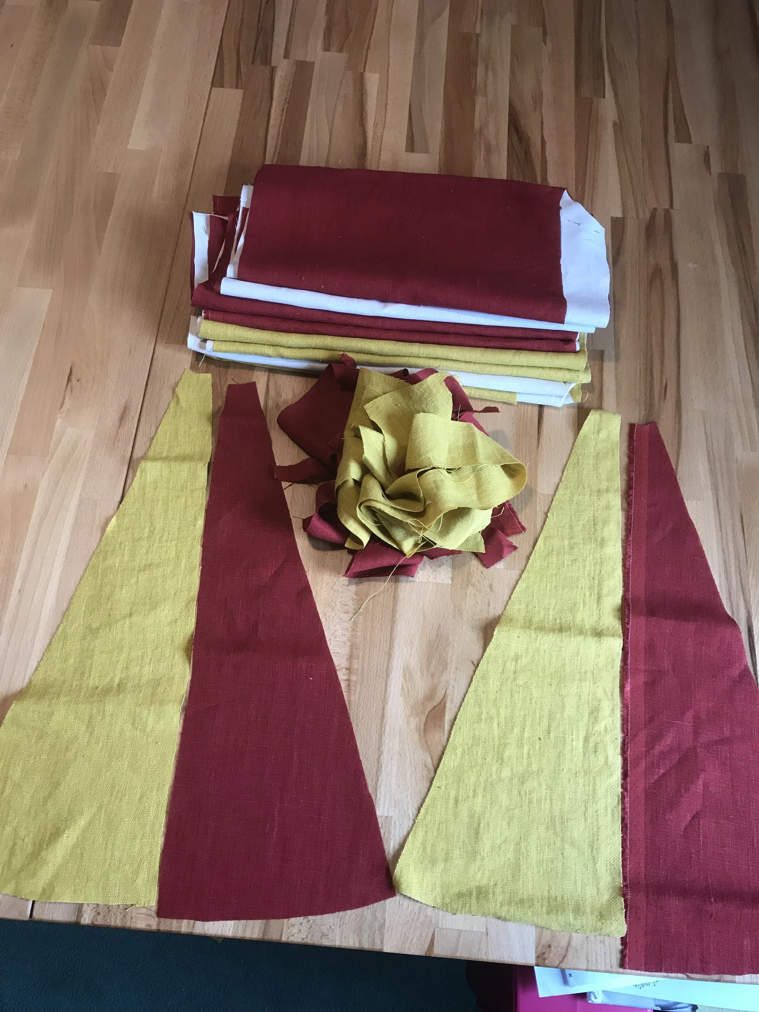 All the pieces ready to sew. The small bundle is the only left over scraps called “cabbage” by tailors