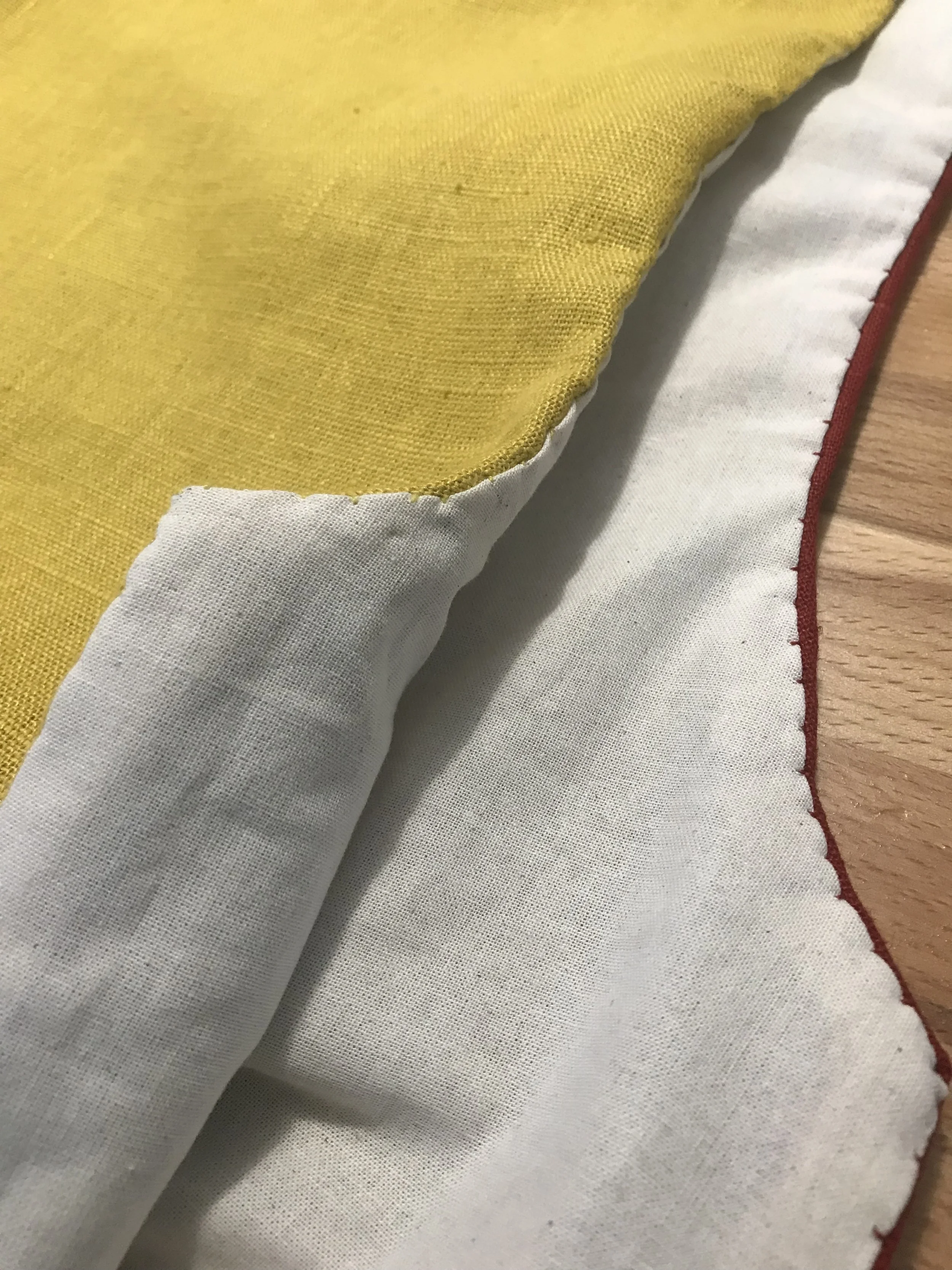 Linning stitched into the outer by hand