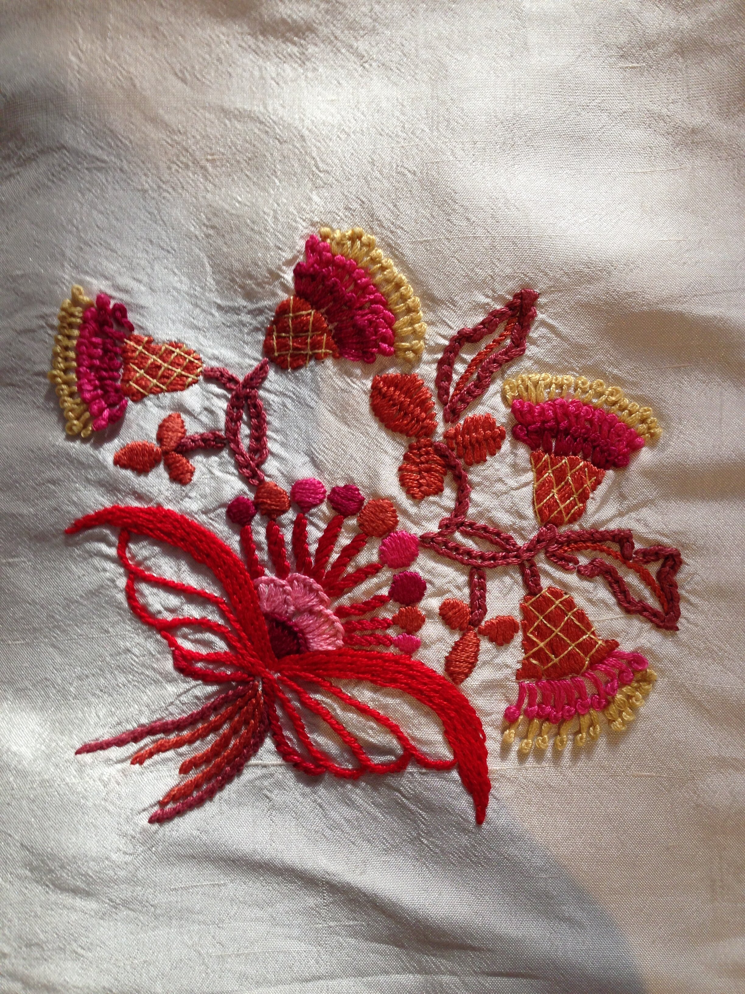 Crewel embroidery on skirt