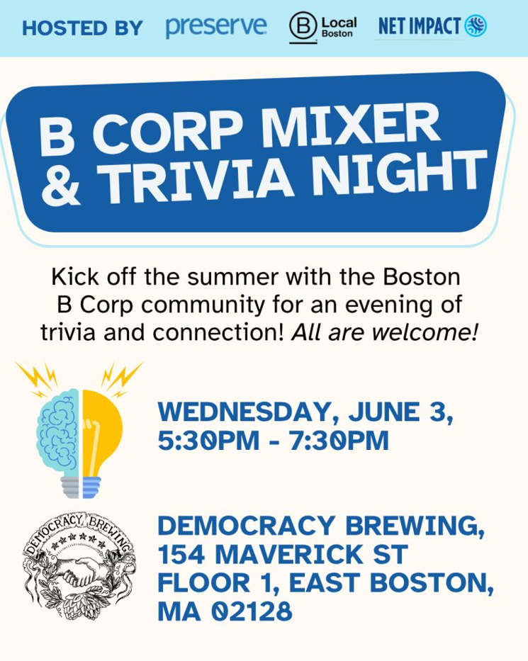 Net Impact Boston &amp; B Local Boston - B Corp Mixer and Trivia Night