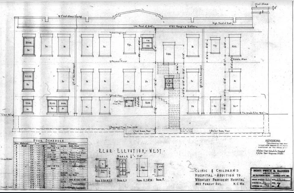 Architect's drawing of a proposed addition to Wheatley-Provident Hospital. 