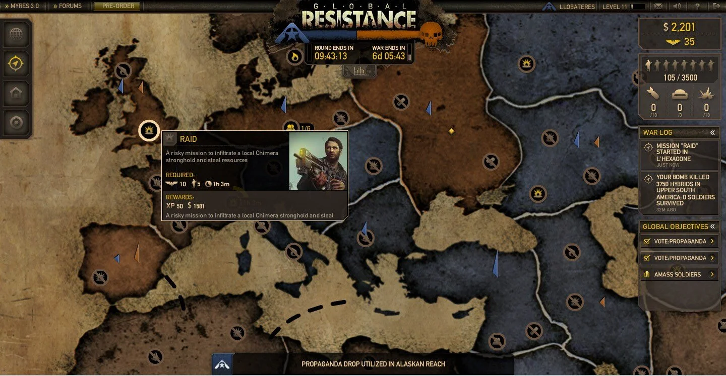  After conceptualizing Global Resistance with Creative Director Marcus Smith, I built a fully functional paper prototype and used it to refine the game over the course of three months before greenlight 