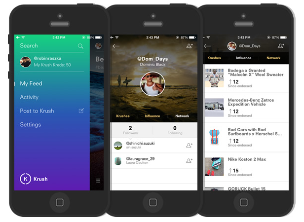   KRUSH  -  5 / 2014    frontend and backend production, design and management for an innovative new site and iOS app where users curate collections of products, purchase clothing/accessories and share them socially to highlight their individual styl