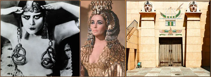 Left to right: Theda Bara Cleopatra | Liz Taylor in Cleopatra | Grauman’s Egyptian Theatre, Los Angeles