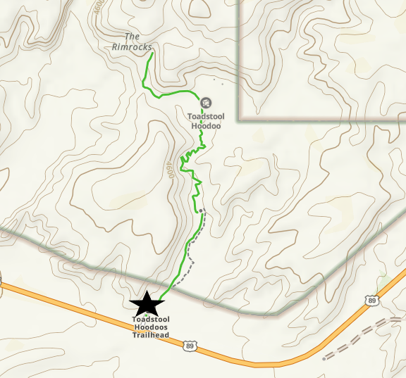 Hiking Trail Map to Toadstool Hoodoos
