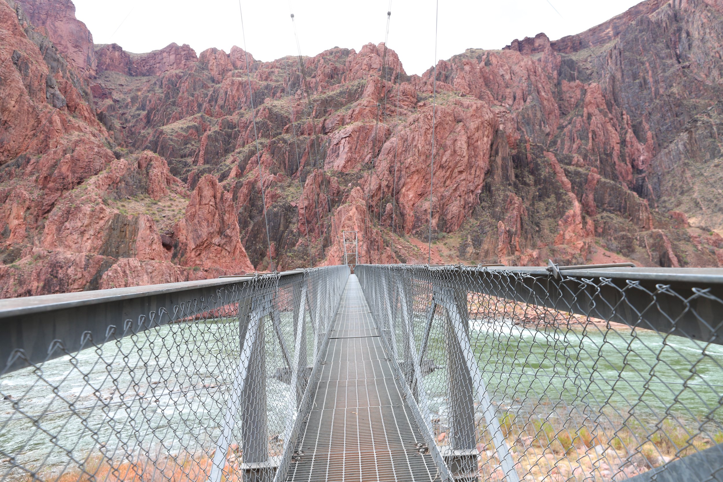 Walking across Silver Bridge on Bright Angel Trail