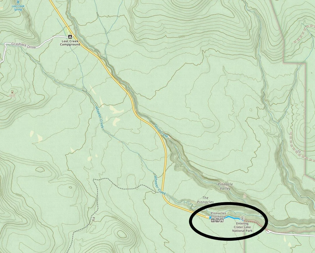 Map of Pinnacles Trail at Crater Lake
