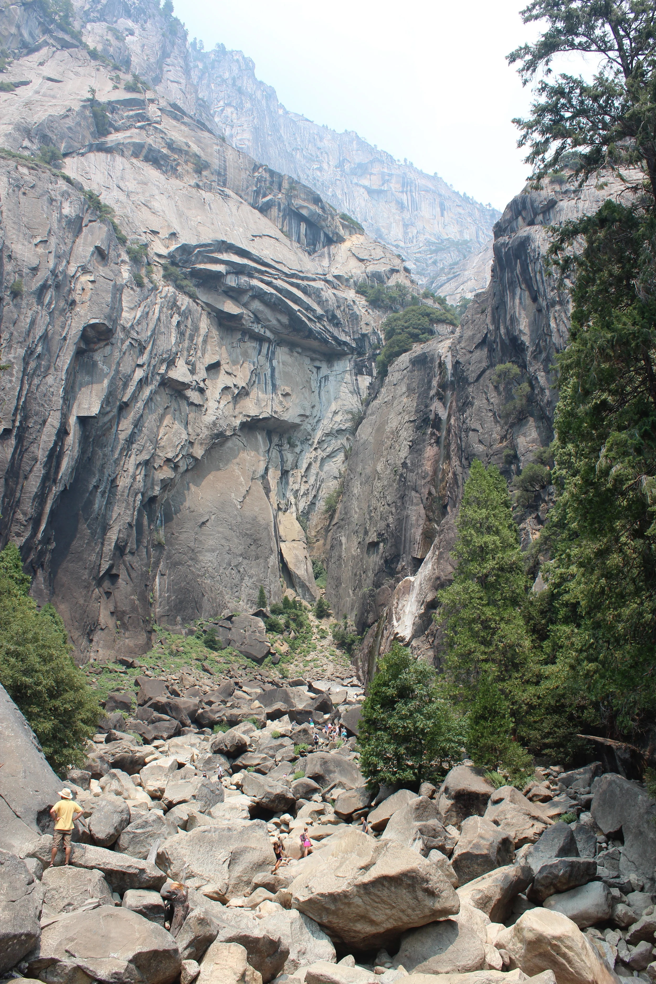 Yosemite Falls in July - The great thing about traveling in July is that it’s plenty warm and all of the roads are open. The waterfalls might be a little lacking though.