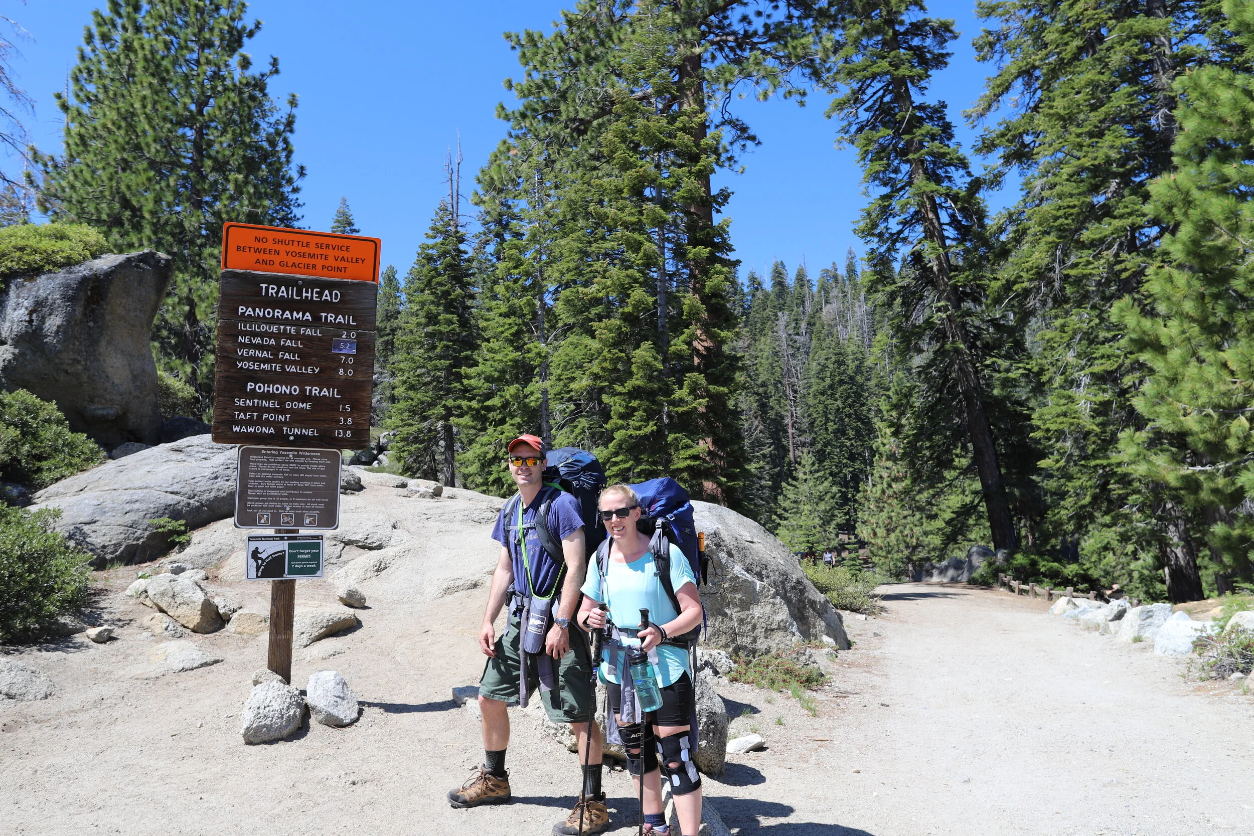 The trailhead sign is in a weird spot. Don’t go off to the left, stay on the main trail that is pictured behind us (towards the right side of the picture)